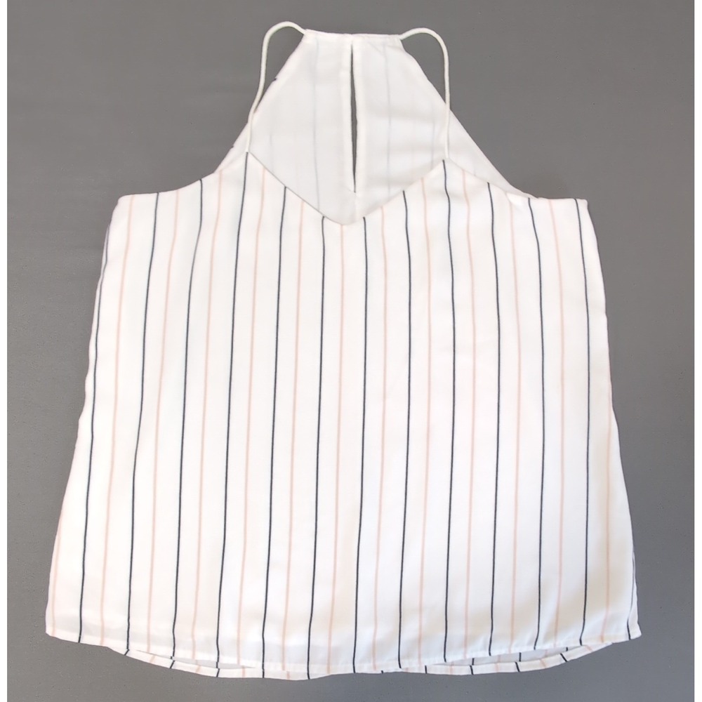 Women White Halter Neck Sleeveless Striped Blouse XL/L